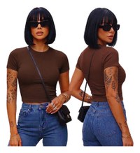 Kit 3 Cropped Blusa Básica Manga Curta Oversized Tshirt Lisa