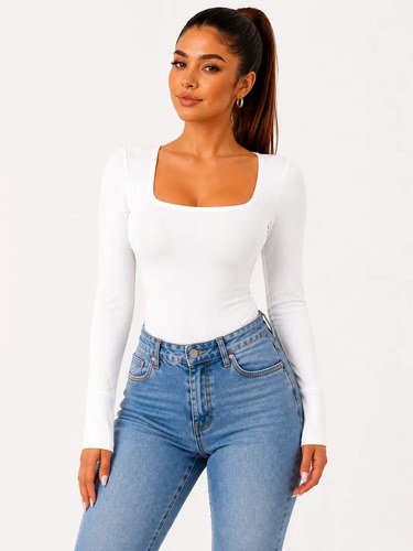 Body Feminino Manga Longa Decote Elegante Inverno Luxo