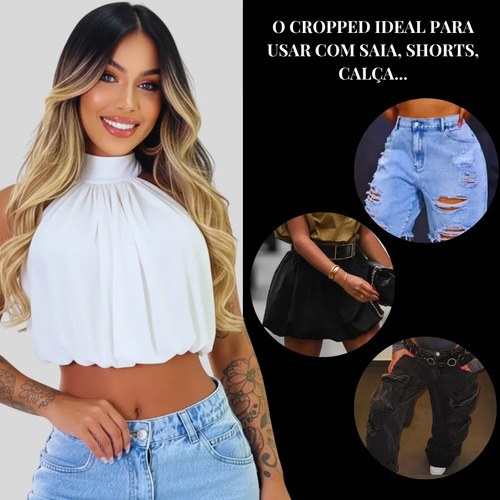 Cropped Balonê Suplex Premium Elegância Conforto Uma Peça