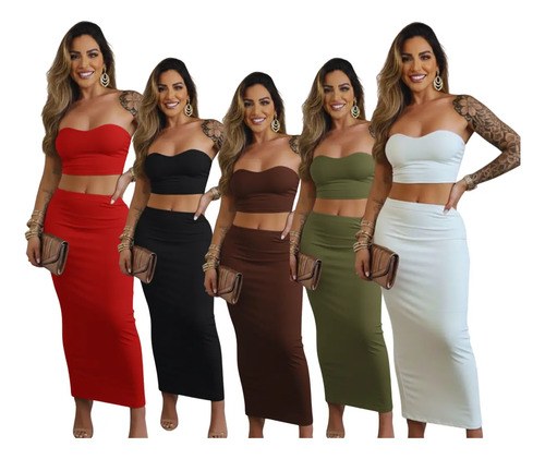 Conjunto Saia Longa Modeladora Gringa+ Top Faixa Suplex Luxo