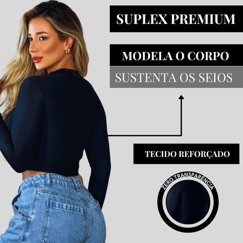 Cropped Manga Longa Vazado Com Dedeira Gringa Suplex Premium