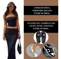 Conjunto Feminino Saia Longa Cropped Elegante Suplex Premium