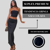 Conjunto Feminino Saia Longa Cropped Elegante Suplex Premium