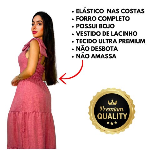 Vestido Longo 3maria Linho Lacinho No Ombro Linha Premium