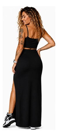 Conjunto Feminino Saia Longa Fenda Cropped Alça Suplex Luxo