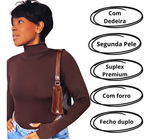 Body Feminino Manga Longa Gola Alta Costa Aberta Premium