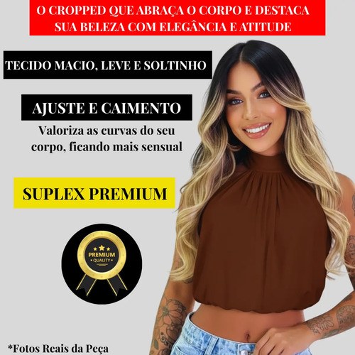 Cropped Balonê Feminino Soltinho Confortável Estiloso Marrom