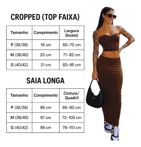 Conjunto Saia Longa Modeladora Gringa+ Top Faixa Suplex Luxo