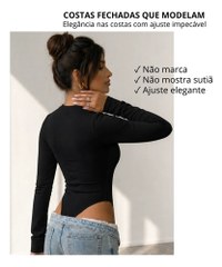 Body Feminino Manga Longa C/forro Decote Quadrado Luxo