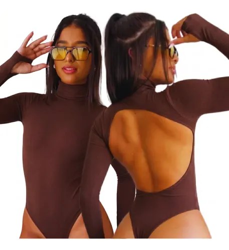 Body Feminino Manga Longa Gola Alta Costa Aberta Premium
