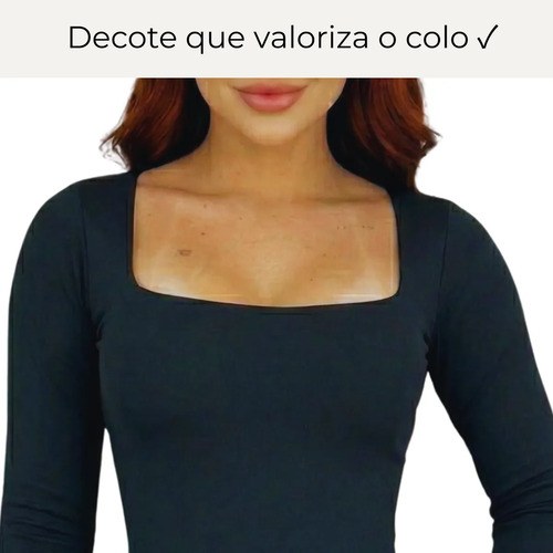 Body Basico Manga Longa Decote Quadrado Confortavel