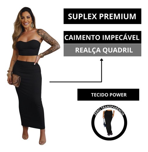 Conjunto Saia Longa Modeladora Gringa+ Top Faixa Suplex Luxo