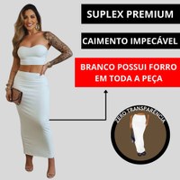 Conjunto Elegante Saia Longa Elegante Cropped Suplex Premium