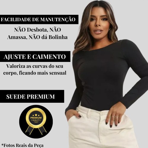 Body Feminino Modelador Manga Longa Costa Nua Moda Premium