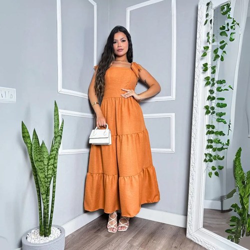 Vestido Longo 3maria Linho Lacinho No Ombro Linha Premium
