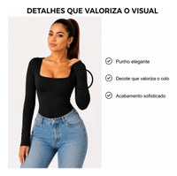 Body Feminino Manga Longa Gola Quadrada Suplex Premium