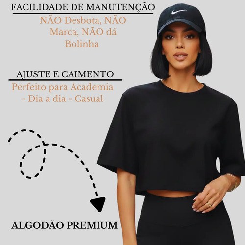 Kit 3 Cropped Feminino Oversized Treino Algodão Premium 100%