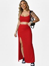 Conjunto Feminino Saia Longa com Fenda + Cropped Suplex Premium