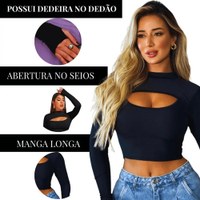 Cropped Manga Longa Vazado Com Dedeira Gringa Suplex Premium