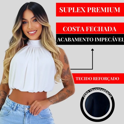 Cropped Balonê Suplex Premium Elegância Conforto Uma Peça