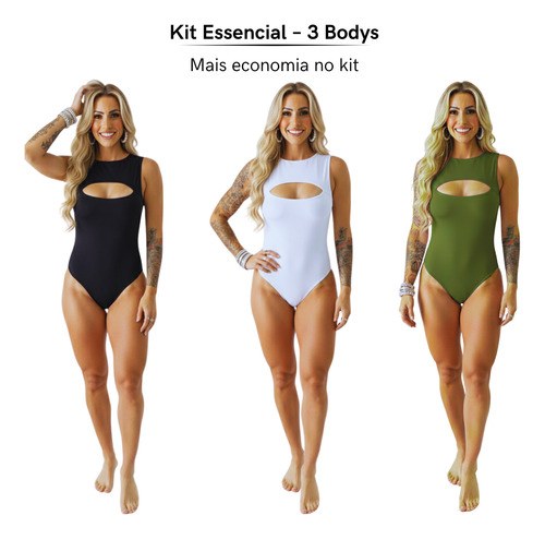 Kit 3 Body Feminino Basico Elegante Modelador Polimicro