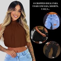 Cropped Balonê Feminino Soltinho Confortável Estiloso Marrom