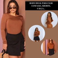 Body Feminino Modelador Manga Longa Costa Nua Moda Premium