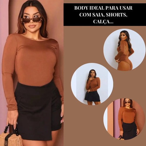Body Feminino Modelador Manga Longa Costa Nua Moda Premium