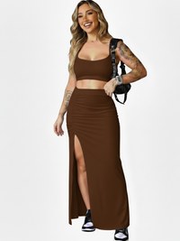 Conjunto Feminino Saia Longa com Fenda + Cropped Suplex Premium