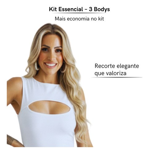 Kit 3 Body Feminino Basico Elegante Modelador Polimicro