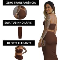 Conjunto Feminino Saia Longa Cropped Elegante Suplex Premium