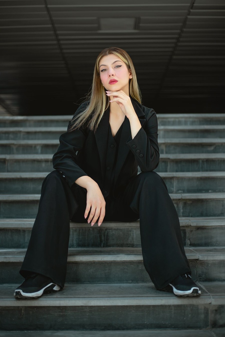 Ela usa o Blazer Selene