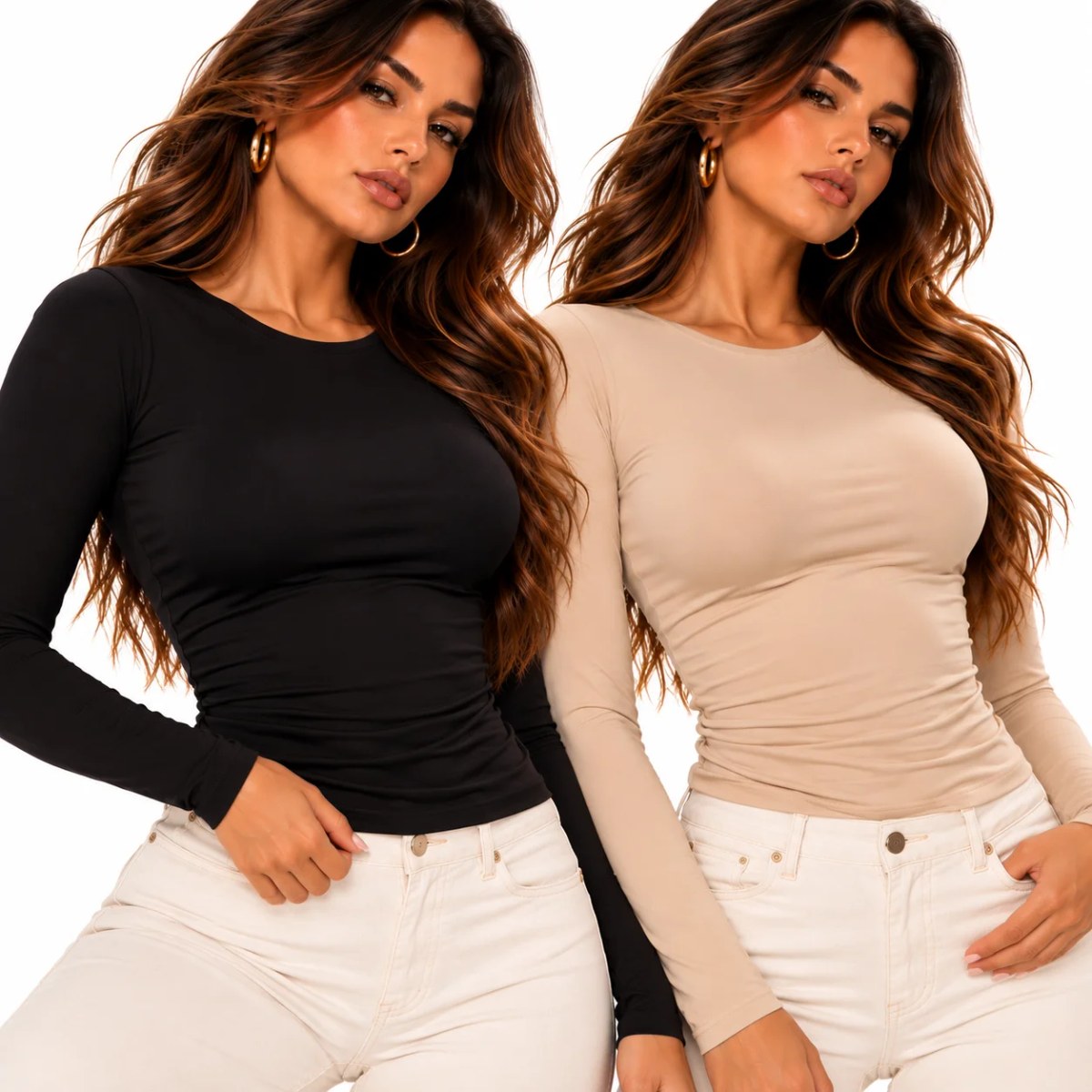 Kit 2 Blusas Feminina Manga Longa Gola Careca Modeladora