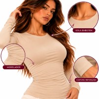 Kit 2 Blusas Feminina Manga Longa Gola Careca Modeladora