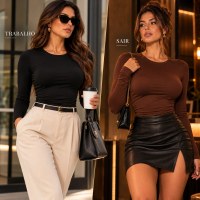 Kit 2 Blusas Feminina Manga Longa Gola Careca Modeladora